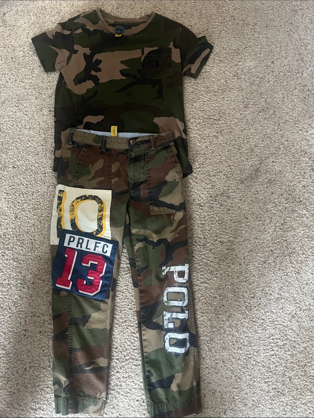 Polo by Ralph Lauren Kids Camo Patchwork Cargo Pants and Tee - Green Brown